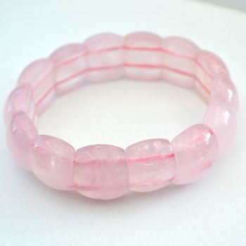 Rosenquarz Edelstein Armband | Armschmuck mit rosa Quarz polierten Steinen | auf Strechband doppelt gefädelt