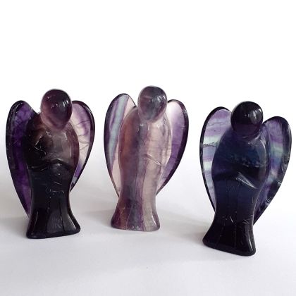 Regenbogen Fluorit Edelstein Engel, Schutzengel, violett-grüner Steinengel zur Dekoration, ca. 5 cm