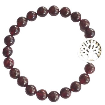 Granat Kugel Armband, mit Baum des Lebens Ornament, Granat Perlen auf Strechband