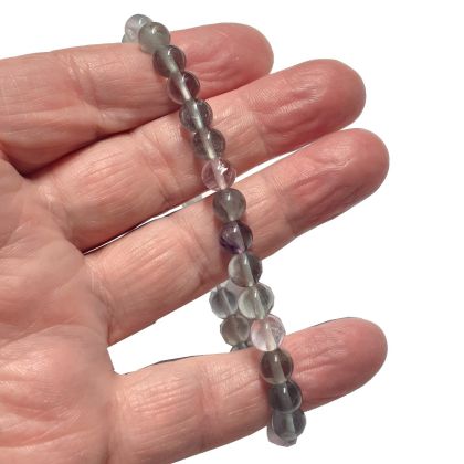 Fluorit Edelstein Kugel Armband |  Regenbogen-Fluorit Perlen ca. 6 mm Durchmesser|  Armschmuck für Damen, Herren, Jugendliche, auf Elastikband