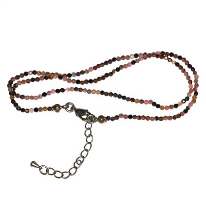 Turmalin multicolor Edelstein-Kette, Halskette feine facettierte Turmalin-Perlen, Steinkette mehrfarbig