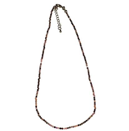 Turmalin multicolor Edelstein-Kette, Halskette feine facettierte Turmalin-Perlen, Steinkette mehrfarbig