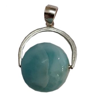 Kugel-Anhänger Larimar | Edelstein Larimar Atlantisstein-Kugel Schmuck-Anhänger mit Silber-Öse | Zeitloser und moderner Kettenanhänger für jeden Anlass und Gelegenheit