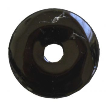 Schörl Donut Anhänger, Turmalin schwarz Edelstein Pi-Scheibe | 40 mm Durchmesser | Halsschmuck für Damen und Herren
