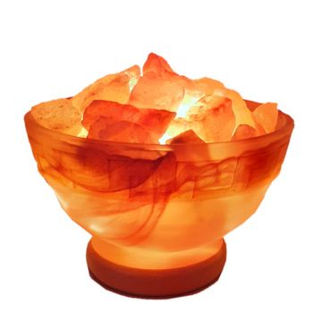 Salzkristall Feuer des Olymp Leuchtschale | Salz-Glutschale | Salzkristall-Lampe | Salzlampe | Glasschale gemustert mit Salzbrocken, Gr. M