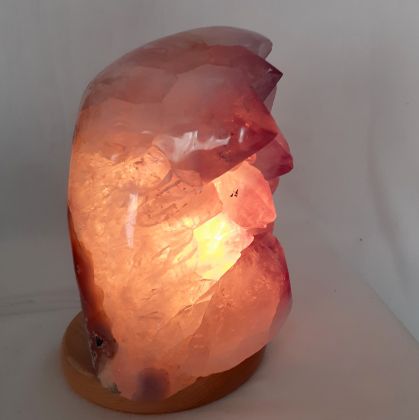 Amethyst Lampe poliert, Edelsteinlampe mit Holzsockel, Kristall Stein Leuchte mit Calcit, N205