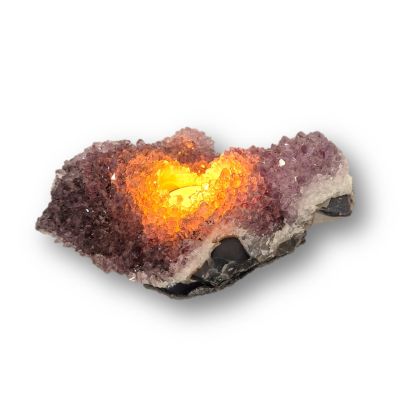 Amethyst Stein Teelicht, echtes Naturstein Amethyst Drusen-Stück als Teelichthalter, N999