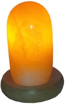 Orangencalcit Stein Lampe | Schöne polierte Edelsteinlampe aus einem gelb-orangen Naturstein | Edelstein-Leuchte mit Holzsockel | warmes dekoratives Stimmungslicht