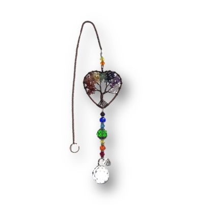 Fensterdeko zum Hängen, Edelstein Mix Herz, Sonnenfänger Baum des Lebens, mit Kristall Sun Catcher
