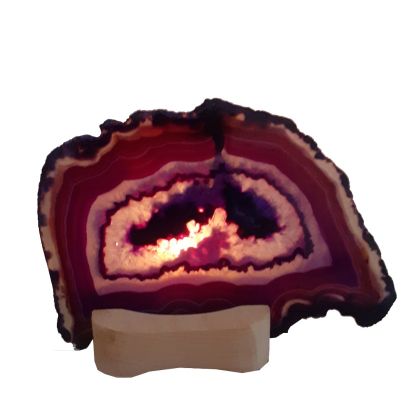 Achatscheiben Beleuchtung mit Holz Kerzenhalter, Achat Scheibe violett mit einem Kerzen Teelichthalter, V151