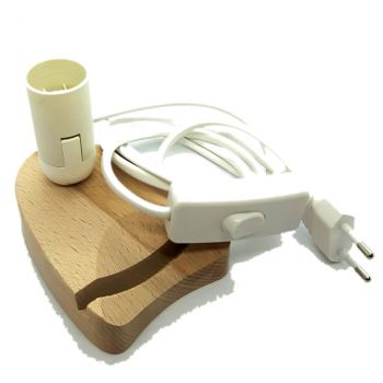 Holzsockel Beleuchtung für Achat-Scheiben | Achatscheiben Halter | passende Fassung E14 | weißes Kabel mit Zwischenschalter