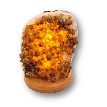 Citrin Stein Leuchte - mehr als nur Licht – ein Stück Natur Edelstein-Lampe mit Holzsockel, E14 Fassung, N225