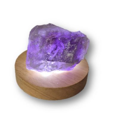 Amethyst Faustbrocken, beleuchtet auf LED Kaltlicht Sockel, Echter Rohstein Natur belassen ca. 300-400g