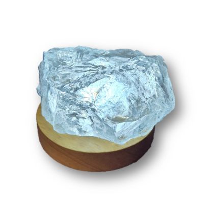 Bergkristall Rohstein Brocken beleuchtet auf LED-Kaltlicht- Sockel, Echter unbehandelter Kristall Natur belassen