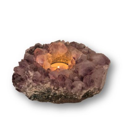 Echter Amethyst Naturstein mit wunderschöner, violetter Kristallstruktur, Kerzenhalter N119