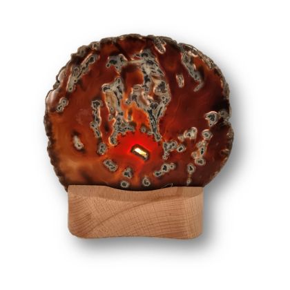 Achatscheibe mit Teelicht- Kerzenhalter aus Holz, Natur Stein kaufen, Achat Scheibe mit besonderer Maserung, N26-1-116