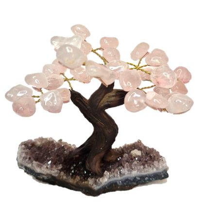 Rosenquarz Edelsteinbaum mit Amethyst-Base (ca. 12 cm), Dekoration, Glücksbringer, Wunschbaum