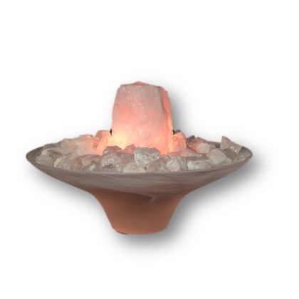 Edelstein Zimmerbrunnen mit einem Rosenquarz Quellstein, Dekobrunnen Innenbereich, beleuchtet