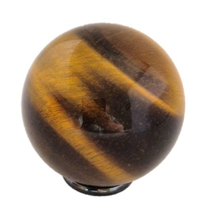 Tigerauge gold-braun Steinkugel, Deko-Kugel, Edelstein-Kugel-Ball, mit Hämatit Aufstellring, N125