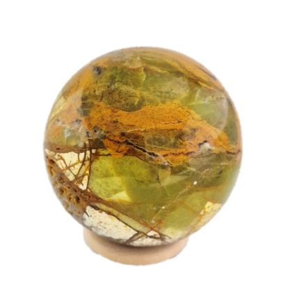 Grüne Opal Kugel, große Edelsteinkugel aus Madagaskar mit Aufstellring Holz, Meditations-Steinkugel N375