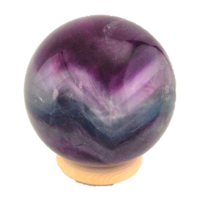 Edelstein-Kugel Regenbogen-Fluorit, Steinkugel mit Aufstellring aus Holz, Dekokugel, Meditation, N215