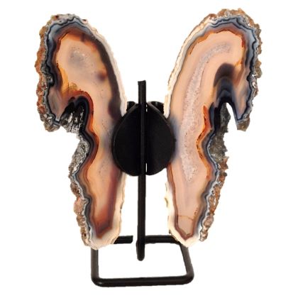Achat Schmetterling – Handgefertigte Edelstein Dekoration aus 2 Achatscheiben und einem Metallständer N285