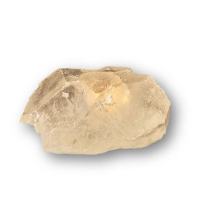 Bergkristall Naturspitze beleuchtet mit einer Teelicht Kerze, Echter unbehandelter Kristall Natur belassen, Teelichthalter N109