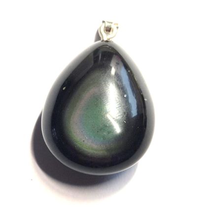 Regenbogen Obsidian Anhänger, Tropfen Edelsteinanhänger 925 Silber, polierter Steinanhänger, Edelsteinschmuck