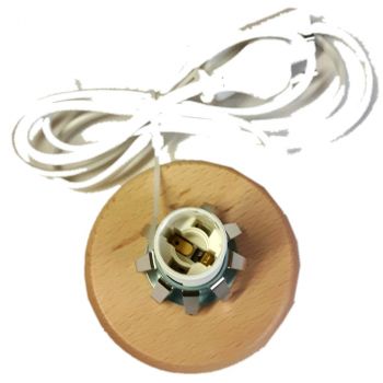 Holzsockel mit Feder | Durchmesser ca.10 cm, für Lampen | Fassung E14 | Edelstein-Lampen-Sockel