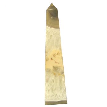 Obelisk aus Achat Edelstein, großes Standobjekt aus grau gemasertem Achat Kristall Reiki Stein