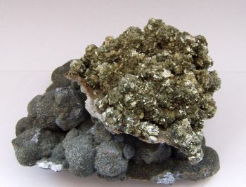 Markasit auf Schalenblende - Edelstein Mineral aus Belgien