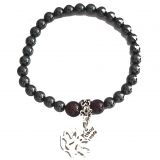 Hämatit Kugel Armband mit Charms Anhänger Lotusblüte