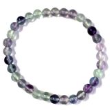 Fluorit Edelstein Kugel Armband | Regenbogen-Fluorit Perlen ca. 6 mm Durchmesser| Armschmuck für Damen, Herren, Jugendliche, auf Elastikband