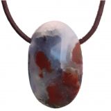 Moosachat Anhänger mit Lederband, Moosachat grün Schmuck Stein Anhänger, ovaler polierter Heilstein Anhänger, Mossachat Schmuckstein, Seelenstein, Chalzedon Stein, Handschmeichler Anhänger, Lederband offen