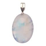Regenbogen Mondstein Kettenanhänger mit echter Silber-Öse, Edelstein weißer Labradorit Halsschmuck für Damen, ovaler Heilstein Halsketten-Anhänger