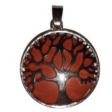 Jaspis Anhänger, Lebensbaum, Schmuck Hänger mit Symbolkraft, Baum des Lebens mit roter Jaspis Scheibe, Schlaufen Öse