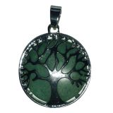 Aventurin Anhänger, Lebensbaum, Schmuck Hänger mit Symbolkraft, Baum des Lebens mit grüner Quarz Scheibe, Schlaufen Öse