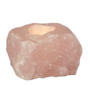 Rosenquarz Stein Teelichthalter, Naturstein Brocken, Edelstein Teelicht hell-rosa Quarz, Kerzen-Halter, hübsches Stimmungslicht