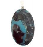 Chrysokoll & versteinertes Holz Anhänger | Echter Edelstein-Schmuck Kettenanhänger | 2 Mineralien in einem Anhänger mit Silber-Öse