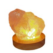 Rosenquarz Brocken beleuchtet mit LED-Holzsockel, Naturstein Edelstein Lampe klein, individuelle Leuchte