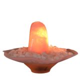 Rosenquarz polierter Quellstein Zimmerbrunnen, Standbrunnen Dekosteine Rosa-Quarz, Glasschale Roxana weiss-rosa, ca. 32 cm