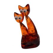 Bernstein Katzen Edelsteintier Amber, Handarbeit aus Litauen kleines süßes Katzenpaar, Naturbernstein, Ostsee-Amber Gold der Ostsee , N316