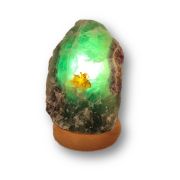 Fluorit Edelsteinlampe, kleine Rohstein Lampe beleuchtet, Hand geklopfter Stein mit Holzsockel N184