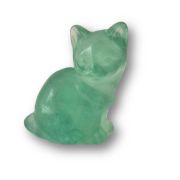 Katze, sitzendes Edelsteintier aus grünem Fluorit, Tierfigur Katze Geschenk, Dekoration, ca. 55 mm