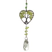 Fensterdeko zum Hängen, Edelstein grünes Peridot Herz, Sonnenfänger Baum des Lebens, mit Kristall Sun Catcher