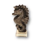 Seepferdchen Edelstein Tier, Silber Obsidian Figur Seepferd, stehend ca. 7 cm