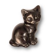 Katze Edelstein-Tier, Katzen-Figur sitzend aus Silber Obsidian Stein