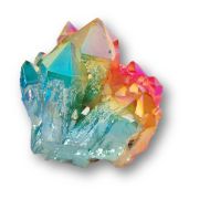 Bunt bedampfte Bergkristall-Gruppe, echter Eyecatcher mit Edelmetall-Glanz, N295