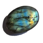 Labradorit polierter Edelstein, Trommelstein flach, blau schimmernder Handschmeichler, Naturstein, Sammelobjekt, N34