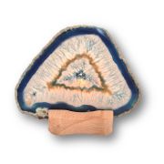 Achat-Scheibe blau mit Holz-Teelichthalter zur Aufnahme einer Kerze zur Beleuchtung der Achatscheibe B11-146